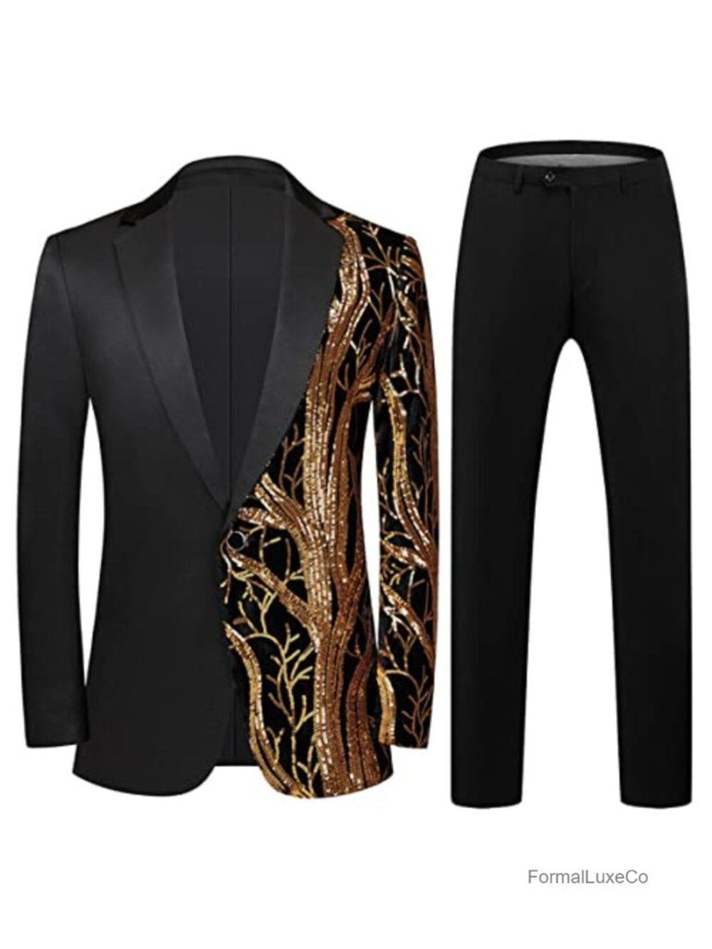 Men's 2 Piece Slim Fit Sequin Tuxedo Suit One Button